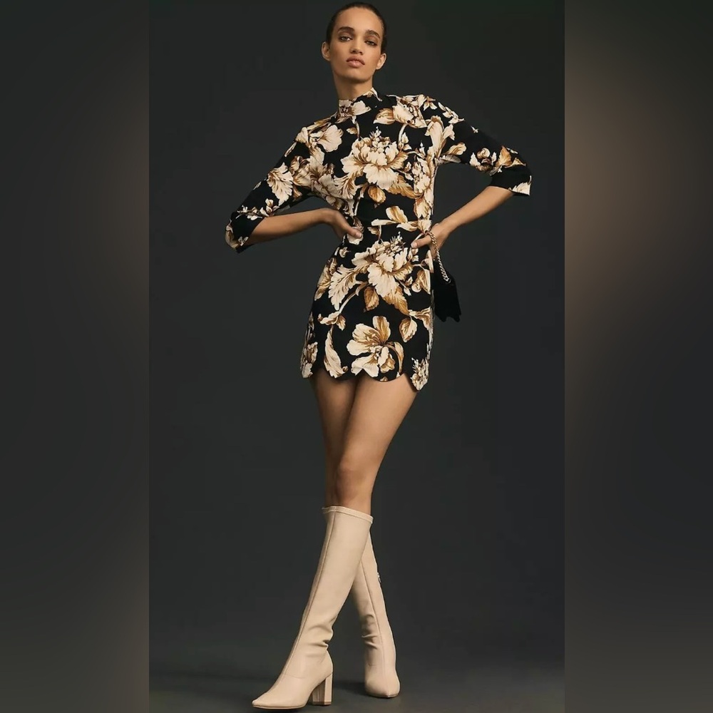 Anthropologie Plus 26 Maeve Black Floral Mock Neck Shift Mini Dress - Picture 4 of 8